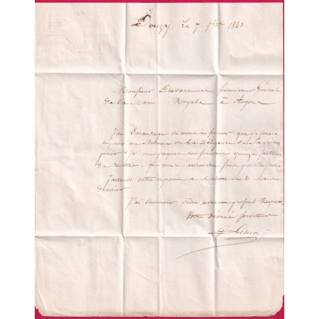 CAD TYPE 15 SEDAN ARDENNES 1845 BOITE RURALE O DOUZY POUR ANGERS MAINE ET LOIRE LETTRE COVER