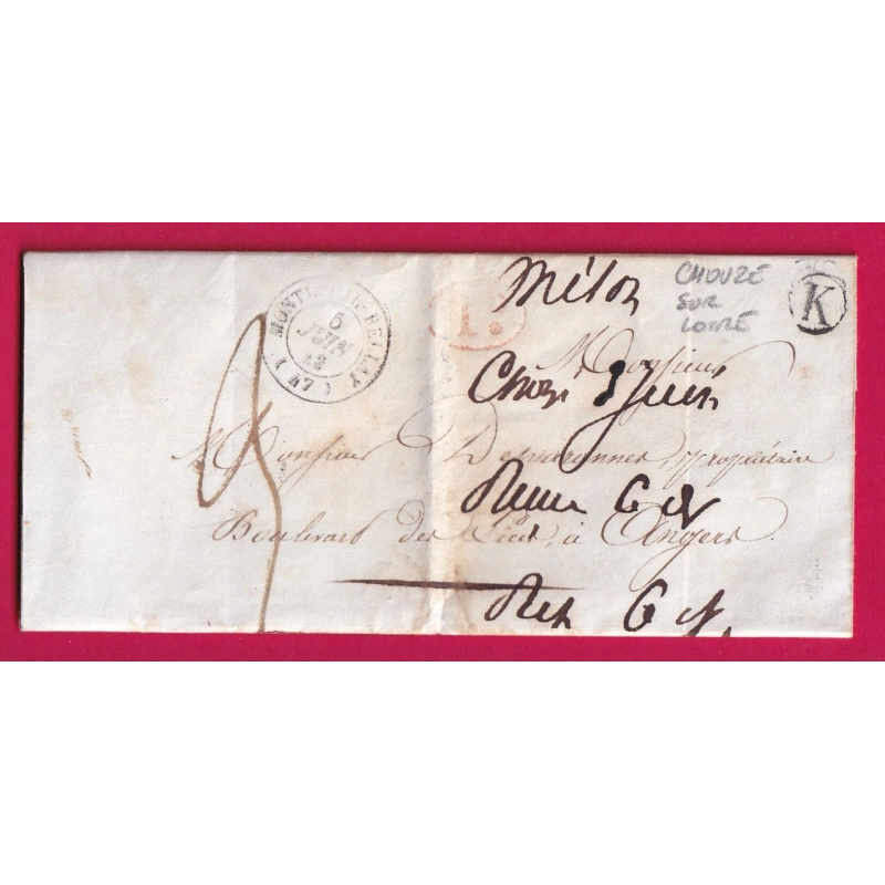 CAD TYPE 15 MONTREUIL BELLAY MAINE ET LOIRE BOITE RURALE K CHOUZE SUR LOIRE POUR ANGERS LETTRE COVER