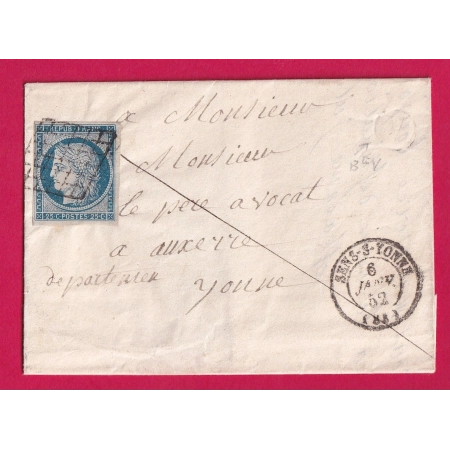 N°4 GRILLE SENS SUR YONNE BOITE RURALE V NON IDENTIFIEE POUR AUXERRE LETTRE COVER