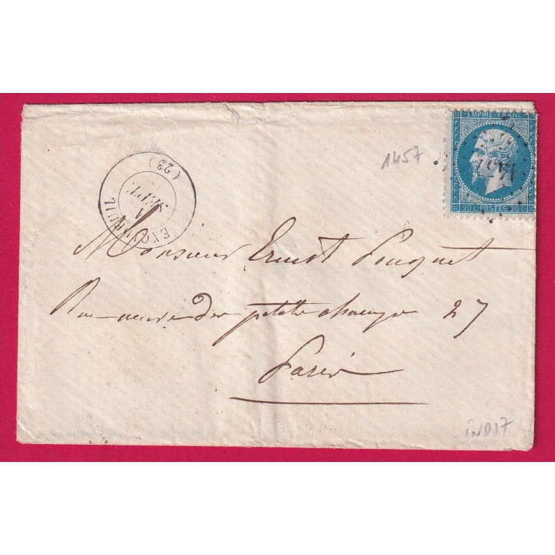 N°22 PC DU GC 1457 EXCIDEUIL DORDOGNE INDICE 17 POUR PARIS LETTRE COVER