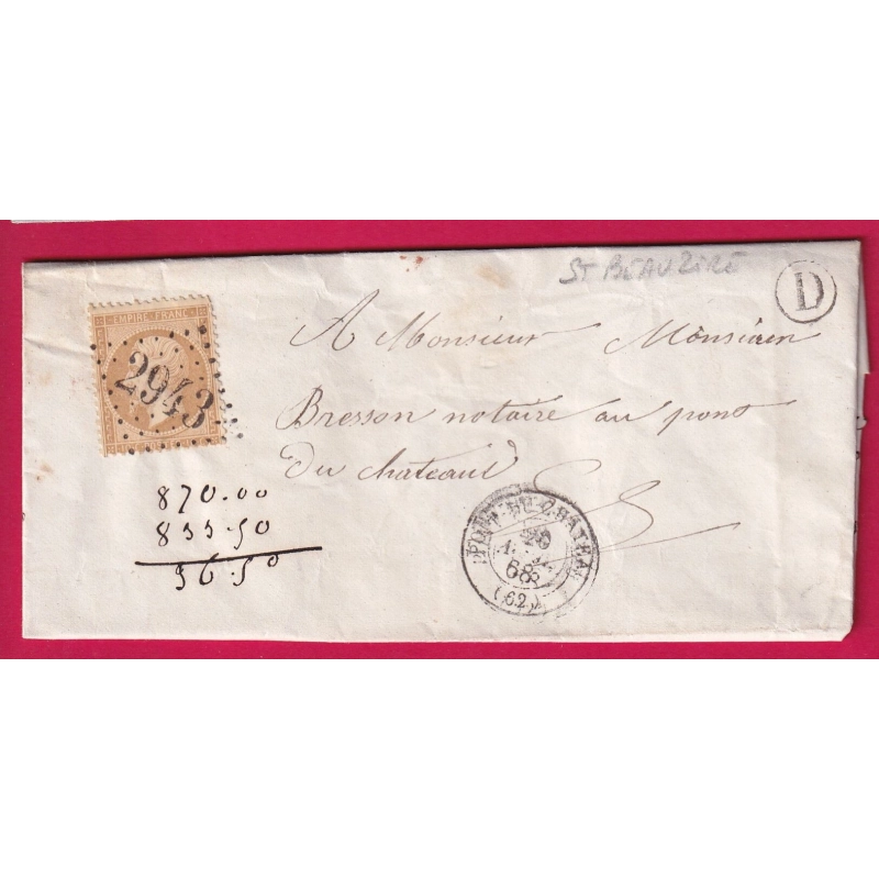 N°21 GC 2943 PONT DU CHATEAU PUY DE DOME BOITE RURALE D SAINT BEAUZIRE LETTRE COVER FRANCE