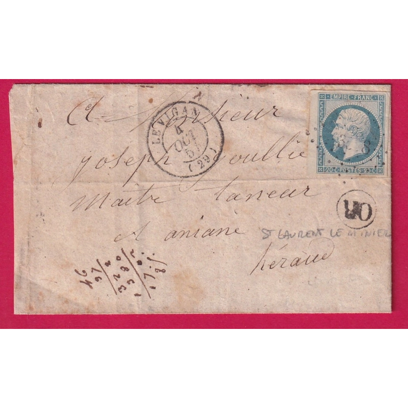 N°14 BDF BLEU LAITEUX PC 3578 LE VIGAN GARD OR ST LAURENT LE MINIER POUR ANIANE HERAULT LETTRE COVER FRANCE