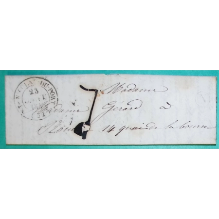 CAD TYPE 14 ST NICOLAS DU PORT MEURTHE BOITE RURALE A DOMBASLE POUR ROUEN + CACHET TRANSIT PARIS ROUGE BLEU VERSO 1848