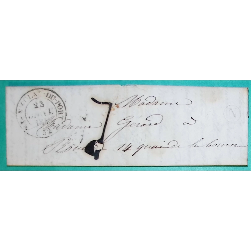 CAD TYPE 14 ST NICOLAS DU PORT MEURTHE BOITE RURALE A DOMBASLE POUR ROUEN + CACHET TRANSIT PARIS ROUGE BLEU VERSO 1848