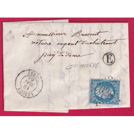 N°22 GC 2028 LEZOUX PUY DE DOME BOITE RURALE E SEYCHALLES POUR PONT DU CHATEAU LETTRE COVER