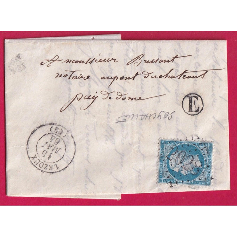 N°22 GC 2028 LEZOUX PUY DE DOME BOITE RURALE E SEYCHALLES POUR PONT DU CHATEAU LETTRE COVER