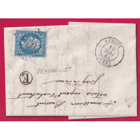 N°22 GC 2028 LEZOUX PUY DE DOME BOITE RURALE E SEYCHALLES POUR PONT DU CHATEAU LETTRE COVER