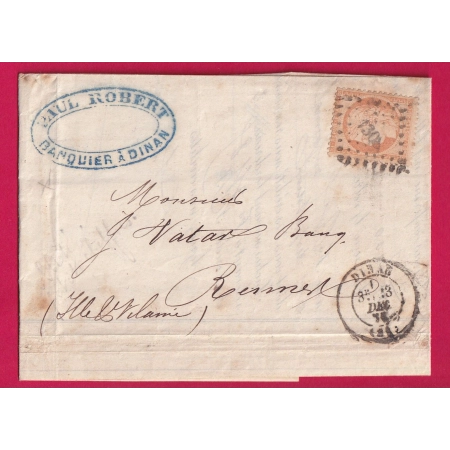 N°38 PC DU GC 1308 DINAN COTES DU NORD POUR RENNES ILLE ET VILAINE LETTRE COVER
