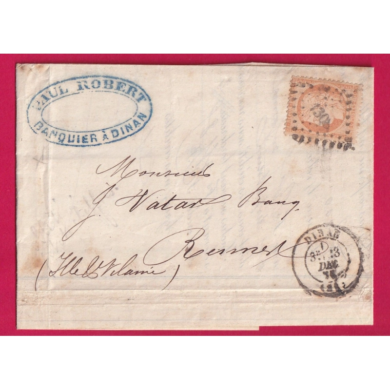 N°38 PC DU GC 1308 DINAN COTES DU NORD POUR RENNES ILLE ET VILAINE LETTRE COVER