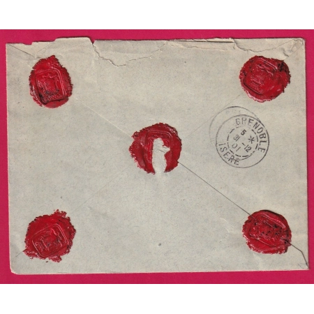 N°94 + 104 X2 LYON LES TERREAUX RHONE LETTRE CHARGE POUR GRENOBLE 1901 CHARGEMENT AU RECTO COVER