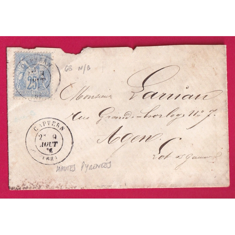 N°68 N/B CAPVERN HAUTES PYRENEES POUR AGEN LOT ET GARONNE CONVOYEUR STATION AU DOS LETTRE COVER