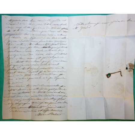 CAD TYPE 14 ST NICOLAS DU PORT MEURTHE BOITE RURALE A DOMBASLE POUR ROUEN + CACHET TRANSIT PARIS ROUGE BLEU VERSO 1848