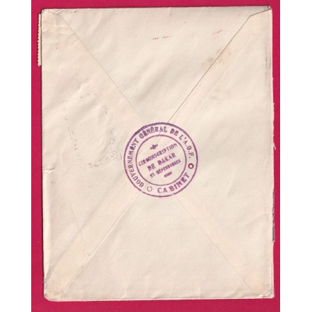 DAKAR SENGAL 1939 PLI ROUGE COURRIER OFFICIEL GOUVERNEUR AOF POUR PARIS PAR AVION LETTRE COVER