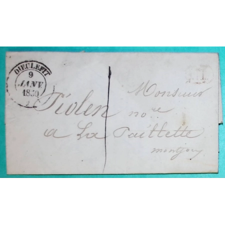 CAD TYPE 14 DIEULEFIT DROME CL CORRESPONDANCE LOCALE TAXE 1 POUR LA PAILLETTE MONTJOUX 1850 LETTRE COVER FRANCE