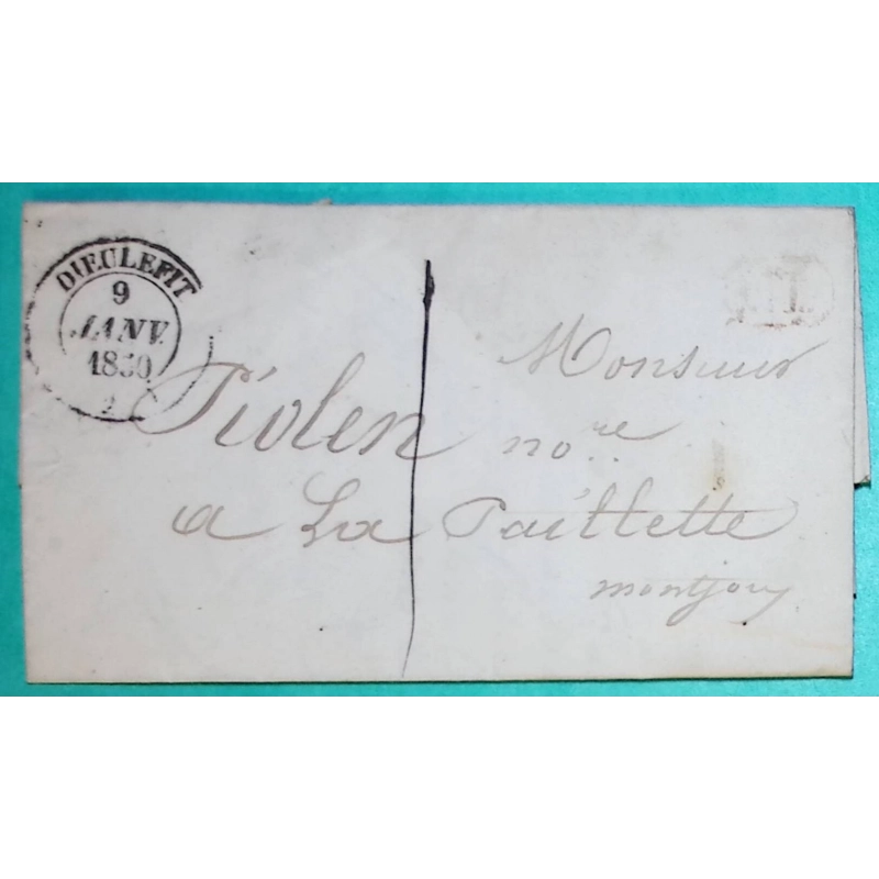 CAD TYPE 14 DIEULEFIT DROME CL CORRESPONDANCE LOCALE TAXE 1 POUR LA PAILLETTE MONTJOUX 1850 LETTRE COVER FRANCE