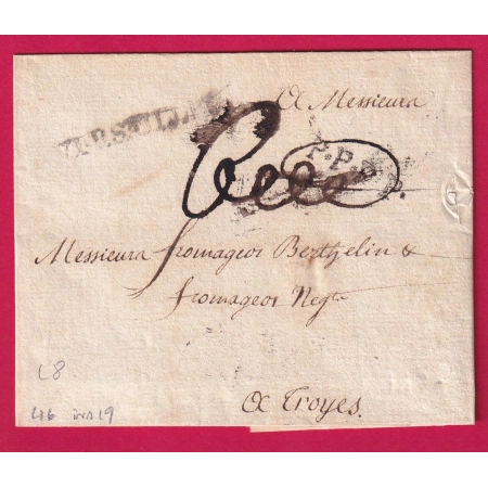 MARQUE FRANC DE VERSAILLES + PPPP SEINE ET OISE LENAIN N°16 INDICE 19 POUR TROYES AUBE LETTRE COVER