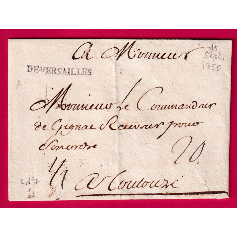 MARQUE DE VERSAILLES SEINE ET OISE LENAIN N°7 1750 POUR TOULOUSE LETTRE COVER