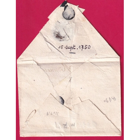 MARQUE DE VERSAILLES SEINE ET OISE LENAIN N°7 1750 POUR TOULOUSE LETTRE COVER