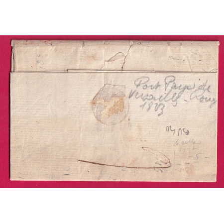 MARQUE P72P VERSAILLES SEINE ET OISE EN ROUGE + PPPP ENCADRE POUR TARBES HAUTES PYRENEES 1823 LETTRE COVER