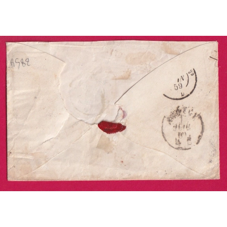 N°14 PARIS BUREAU C TAXE TAMPON 5 AFFR INSUF C EN ROUGE POUR ANNECY HAUTE SAVOIE 1859 LETTRE COVER