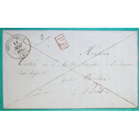 CAD TYPE 14 FONTEVRAULT MAINE ET LOIRE PP ROUGE POUR PARIS 1845 LETTRE COVER FRANCE