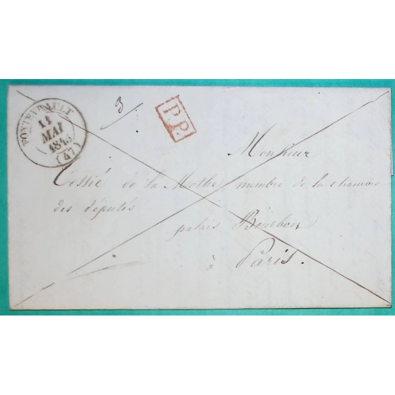 CAD TYPE 14 FONTEVRAULT MAINE ET LOIRE PP ROUGE POUR PARIS 1845 LETTRE COVER FRANCE