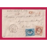 N° 16 + 22 MIXTE 2 EMISSIONS GC 2145 LYON RHONE 22 DEC 1862 PRECOCE POUR LE 22 LETTRE CHARGE ST JUST EN CHEVALET COVER