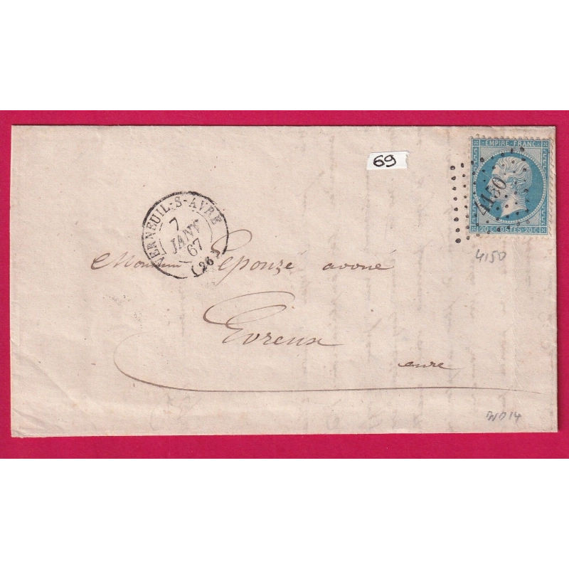 N°22 PC DU GC 4150 VERNEUIL SUR AVRE EURE POUR EVREUX INDICE 14 LETTRE COVER FRANCE