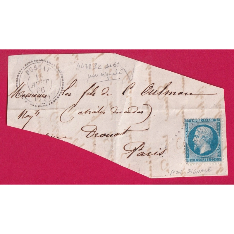 N°22 PC DU GC 4438 PUSSAY SEINE ET OISE CAD TYPE 22 POUR PARIS RARE NON SIGNALE FRAGMENT DE LETTRE COVER FRANCE
