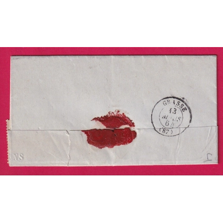 N°22 PC DU GC 720 CANNES ALPES MARITIMES SANS DEPARTEMENT INDICE 17 POUR GRASSE 1864 LETTRE COVER