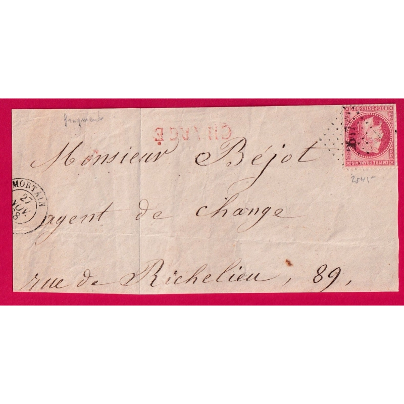 N°32 PC DU GC 2547 MORTAIN MANCHE GRAND FRAGMENT DE LETTRE COVER