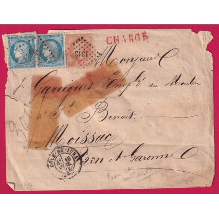 N°60 PAIRE + N°34 PC DU GC 1313 DOLE DU JURA LETTRE CHARGEE POUR MOISSAC TARN ET GARONNE INDICE 17 COVER