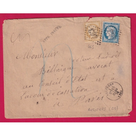 N°55 60 GC 463 BESSEGES GAR TAXE MANUSCRIT 4 EN BLEU GRIFFE AFFR  INSUFF POUR PARIS LETTRE COVER