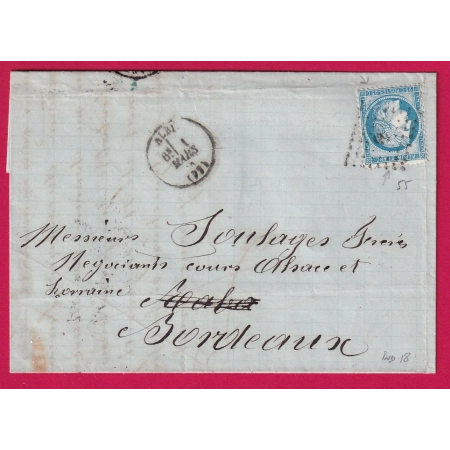 N°60B TYPE II PC DU GC 55 ALBI TARN CAD TYPE 16 POUR BORDEAUX INDICE 18 LETTRE COVER