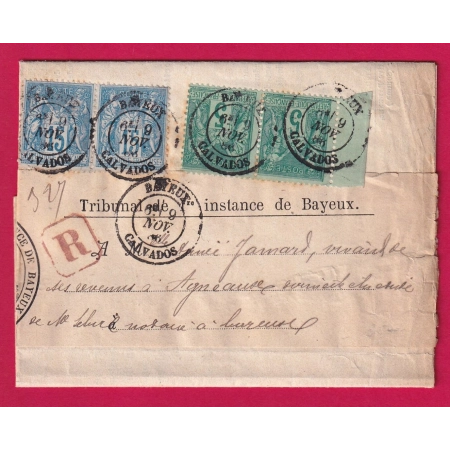 N°75 + 90 PAIRE BAYEUX CALVADOS RECOMMANDE LETTRE COVER