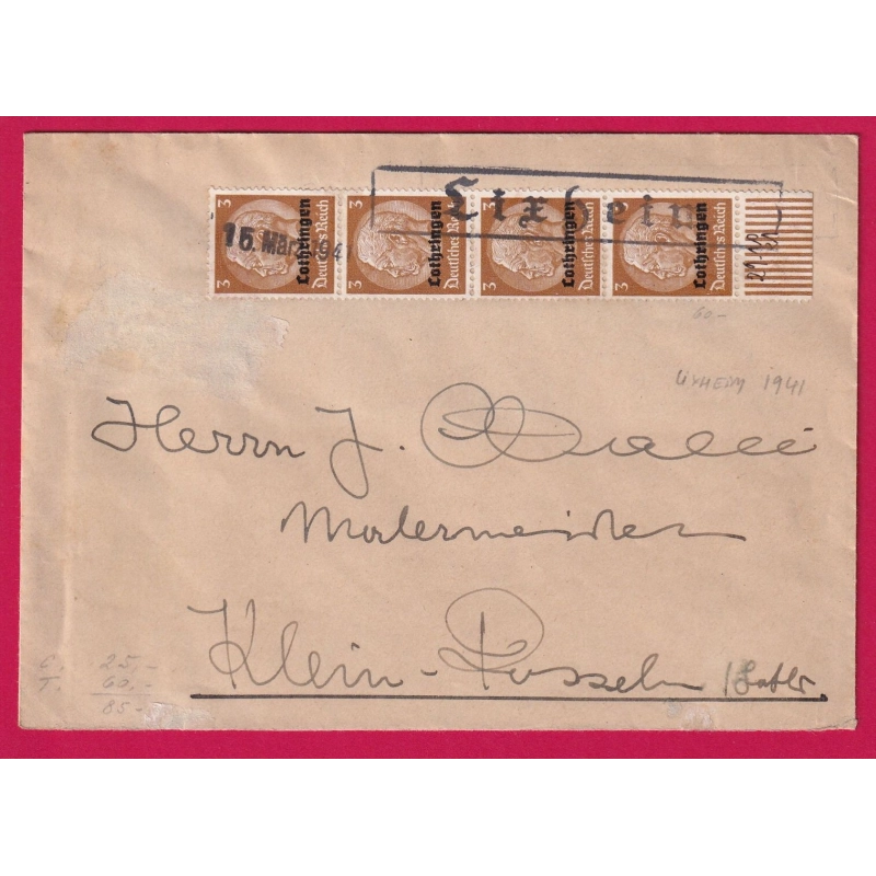 GRIFFE LIXHEIM LOTHRINGEN 1941 ALSACE LORRAINE POUR KLEIN ROSSELN PETITE ROSELLE LETTRE COVER
