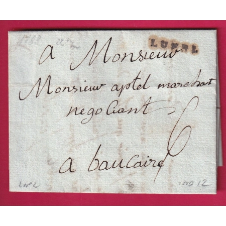 MARQUE LUNEL HERAULT 1788 LENAIN N°2 INDICE 12 POUR BEAUCAIRE GARD LETTRE COVER