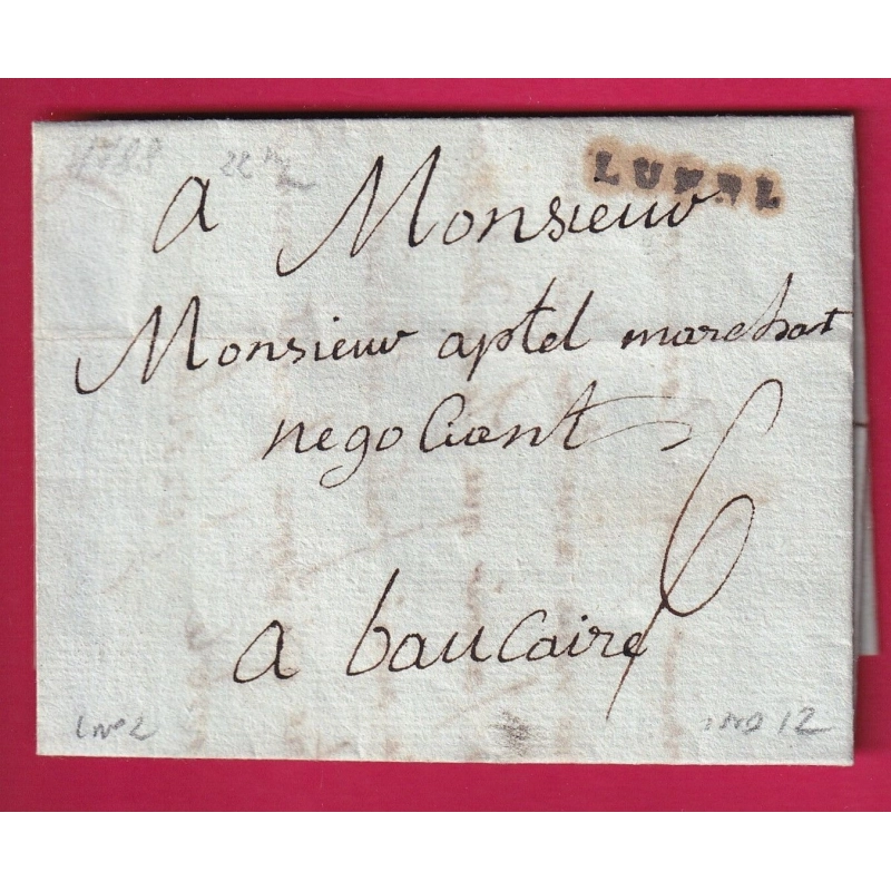 MARQUE LUNEL HERAULT 1788 LENAIN N°2 INDICE 12 POUR BEAUCAIRE GARD LETTRE COVER