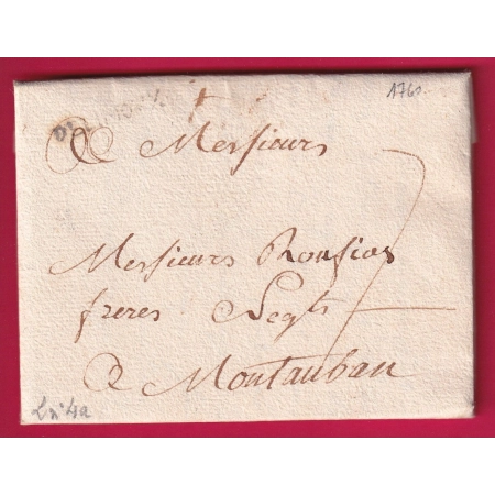 MARQUE DE LIMOUX AUDE LENAIN N°4A INDICE 12 1760 POUR MONTAUBAN TARN ET GARONNE LETTRE COVER
