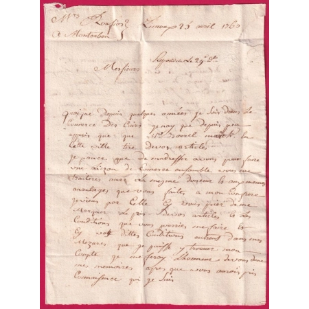 MARQUE DE LIMOUX AUDE LENAIN N°4A INDICE 12 1760 POUR MONTAUBAN TARN ET GARONNE LETTRE COVER