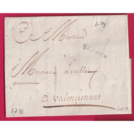 MARQUE ST OMER PAS DE CALAIS 1781 LENAIN N°9 INDICE 14 POUR VALENCIENNES NORD LETTRE COVER