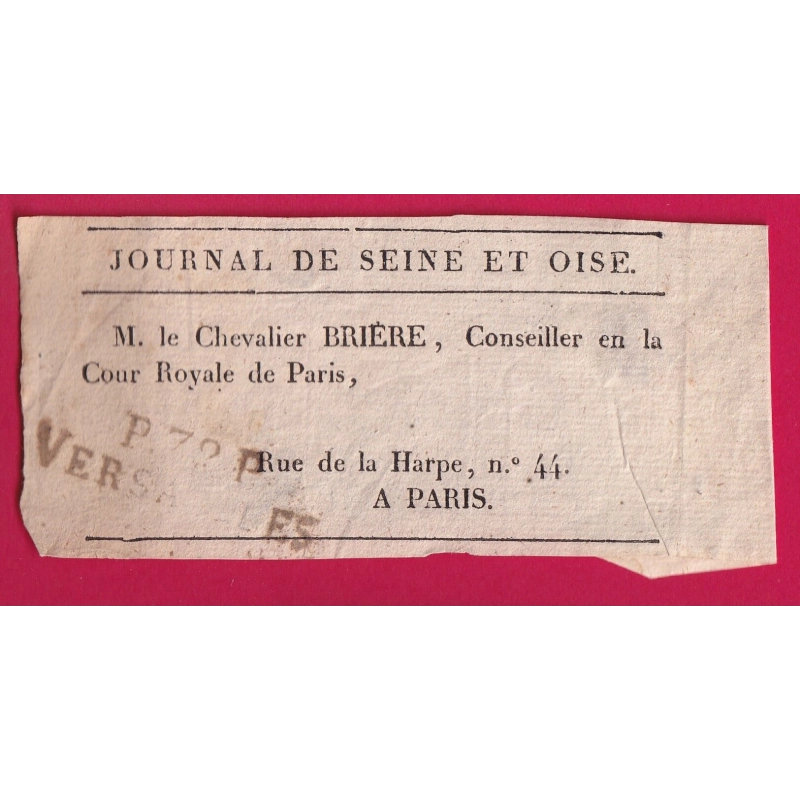 MARQUE P72P VERSAILLES SEINE ET OISE SUR BANDE DE JOURNAL INCOMPLETE POUR PARIS LETTRE COVER