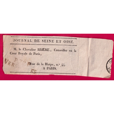 MARQUE P72P VERSAILLES SEINE ET OISE SUR BANDE DE JOURNAL INCOMPLETE POUR PARIS LETTRE COVER