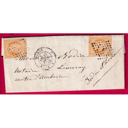 N°13 X2 PARIS BUREAU F POUR AMBOISE INDRE ET LOIRE 1859 LETTRE COVER
