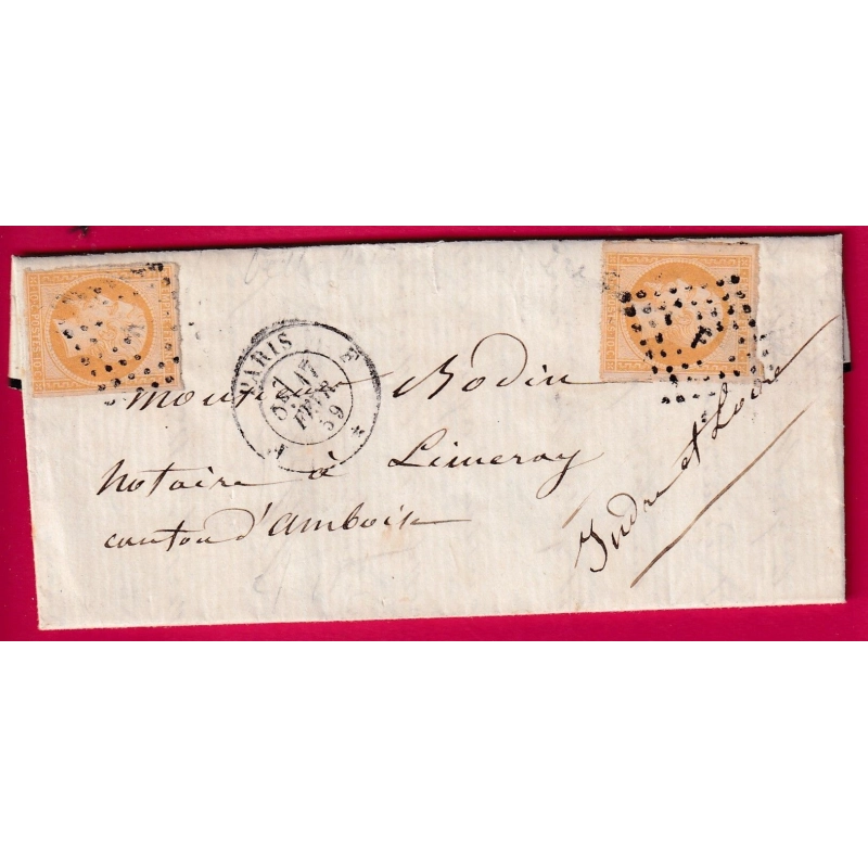N°13 X2 PARIS BUREAU F POUR AMBOISE INDRE ET LOIRE 1859 LETTRE COVER