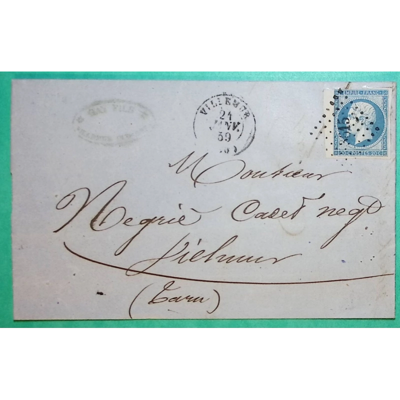 N°14 BDF PC 3615 VILLEMUR HAUTE GARONNE POUR VIELMUR TARN 1859 LETTRE COVER FRANCE