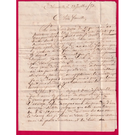 N°14 BLEU LAITEUX 23 JUILLET 1854 PC 3349 THIONVILLE CAD TYPE 1854 POUR ST AVOLD MOSELLE LETTRE COVER