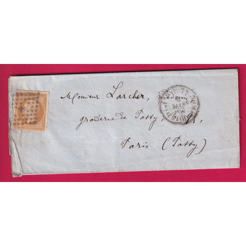 N°13 PARIS BUREAU H POTHION 1520 POUR PARIS PASSY 1862 LETTRE COVER