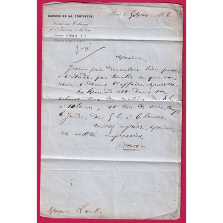 N°13 PARIS BUREAU H POTHION 1520 POUR PARIS PASSY 1862 LETTRE COVER