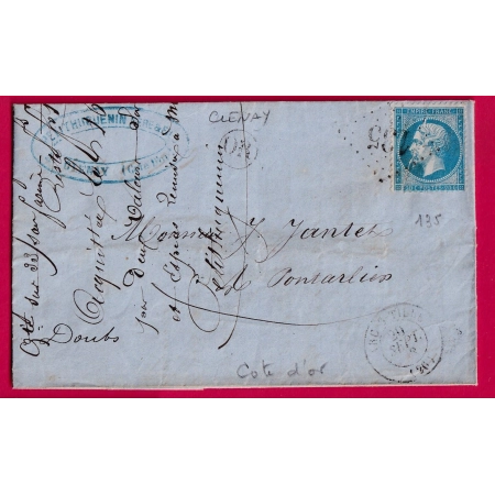 N°22 GC 135 ARC SUR TILLE COTE D'OR OR DE CLENAY POUR PONTARLIER DOUBS LETTRE COVER